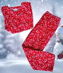 Vintage Jennifer Moore Christmas Pajamas Large Red 2 piece Fleece Loungewear