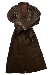 Vintage Brown Genuine Leather Long Coat Women's Trench Retro 12 Edgy