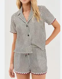 SAYLOR VERNA STRIPE CROCHET KNIT SHORT SET BLACK WHITE SMALL