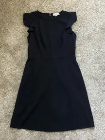 LOFT Navy Pinstripe Ruffle Sleeve Dress