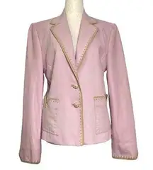 St. John Collection Bubblegum Pink Lamb Leather Blazer Jacket Barbiecore