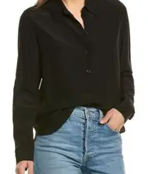The kooples black silk lambs‎ leather trim button down blouse