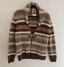 SUSAN BRISTOL 100% Wool Knit Cardigan Nordic Sweater Fair Isle Shawl Toggle Med