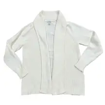 LL Bean Womens Shawl Collar Cardigan Sweater Cream Cotton Size M Petite