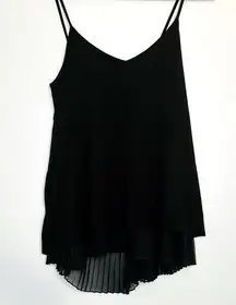 131. Anthropologie Pebble and Stone Black Layer Pleated Split Back Top
