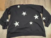 Zenana Black Crewneck Sweatshirt White Stars Plus Size 1X