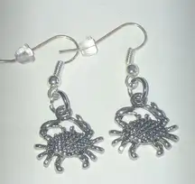 Silver Tone Dainty Dangling Crab Boho Pierced Earrings