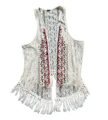 POOF Aztec Embroidered Fringe Needlework Vest  Size Large