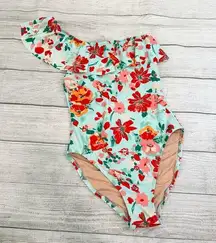 J Crew One Shoulder Ruffle Floral Swimsuit