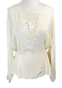 Downeast Basics Ivory Lace Front Blouse Peplum Waist NWT XL‎