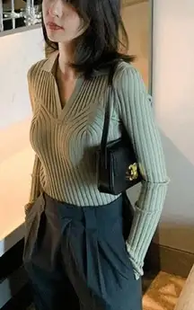 V-Neck Ribbed Sweater in Sage