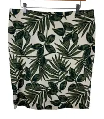 Dress Barn Cream Green Leaf Print Cotton Blend Straight Knee Length Skirt Sz 14