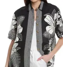 FARM RIO Macaw Elegance Uni Linen-blend Shirt In Black M