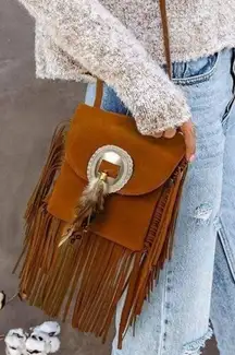 Boho Fringe Crossbody Bag Brown Suede Western Tassel Shoulder Purse NWT