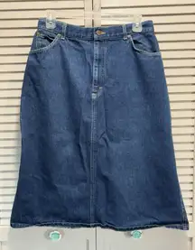L. L. Bean‎ Denim Midi Skirt No Tag Zip Pockets Slit Logo Size See Measurements