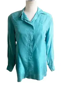 Partners Women’s Vintage 100% Silk Shirt Teal Long Sleeve Shoulder Pads Small