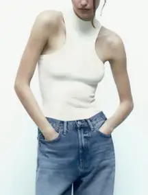 Zara white turtle neck cutout sleeveless stretchy bodysuit top, never worn