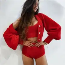 For Love & Lemons Fiona Cardigan in Vibrant Red Small S