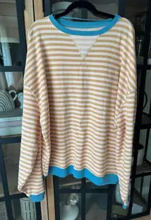 NEW Free People Classic Striped Oversized Crewneck Latte Combo sweatshirt