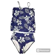 Unbranded Women's Large Blue and White Tankini Two-Piece Swimsuit