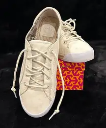 Tory Burch Cream Canvas Lace-Up Shoes