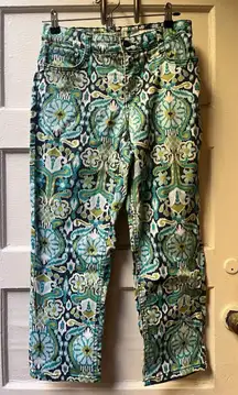 Jones New York 8 paisley Groovy Funky Cuffed Capris Bohemian 70s swirly stretch