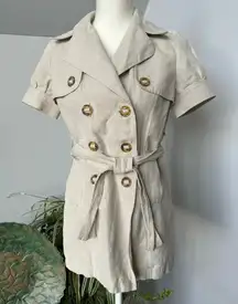 Londonjean Chino Short Sleeve Button Up‎ Top Jacket Linen Cotton Khaki Belted Sm