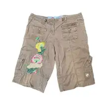 Candie's Y2K  Brown Embroidered Mid Rise Flower Cargo Shorts Size 13