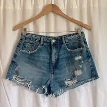 Zara Distressed High Rise Cut Off Frayed Denim Jean Shorts