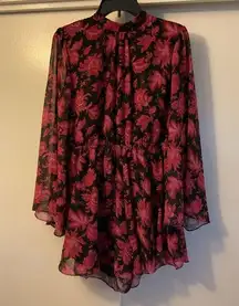 3. Floral High Neck Romper With Tie Back Backless Size Medium