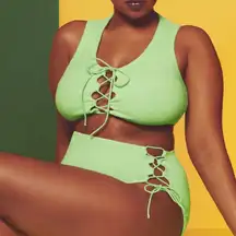 Savage X Fenty Fluorescent Green Terry Cloth Sleeveless Tie Crop Top NWT Large