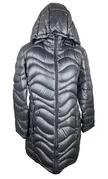 Andrew Marc Black Packable Lightweight Long Down Puffer Coat 650 Fill Hooded XL
