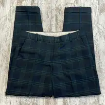 J. Crew Blue and Green Plaid Wool Cuffed Cafe Capri Pants Size 2