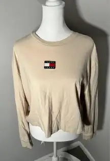 Tommy Jeans badge Beige Long Sleeve Cropped‎ T-Shirt