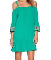 Off The Shoulder Green Embroidery Dress 