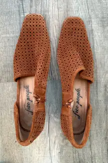 Free People Women's Brown Perforated Suede Leather Heeled Booties Size 40