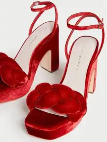 LOEFFLER RANDALL FAE PLATFORM HEEL in red velvet Scarlett size 5.5