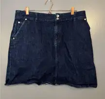Lauren Ralph Lauren Denim Skirt Womens 14 Dark Wash 5 Pocket Stretch Raw Hem