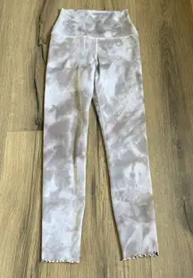 Carbon38 XS Super Soft Tie Dye 7/8 Legging Oyster Grey Tonal Lettuce Scallop Hem