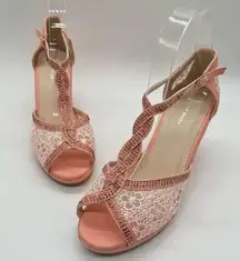 Top Moda  Sandal Womens 8 Pink Rhinestone Strappy Lace Sandal NEW