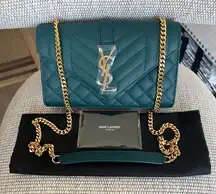 Saint Laurent  Small YSL Envelope Leather Crossbody Bag in Sea Turquoise