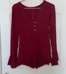 Honey Punch Maroon Bell Sleeved Romper