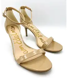 Sam Edelman Patti Ankle‎ Strap Patent Leather Beige Dress Heel Sandal Women 12