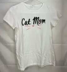 Women’s solid white cat mom short sleeve casual tshirt shirt 100% cotton small‎