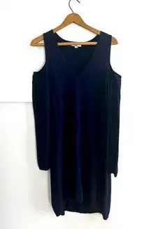 Halston Shoulder Cut Out Longsleeve Sweater Navy v-Neck Dress Small