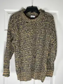 Vintage 90s Pandora Made In USA Navy Blue/Gold Sweater With Button Up Collar