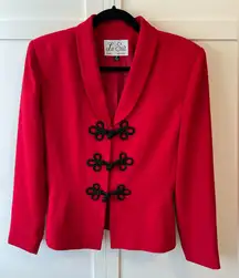 Le Suit Women’s Red 90s Vintage Jacket Blazer With Black Toggle‎ Size 8