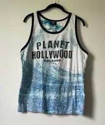 American Apparel Planet Hollywood Blue White Tie Dye Sleeveless Tank Top Large