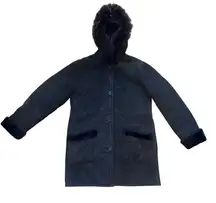 Marvin Richards Brown Raccoon Fur Leather Hooded Coat Suede Jacket Women's Large