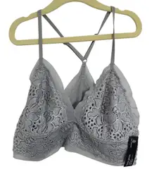 Free Press Gray Lace Sport Bralette Lingerie Removable Pads Medium